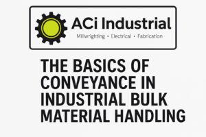 ACi Industrial logo with green gear icon and the headline “The Basics of Conveyance in Industrial Bulk Material Handling
