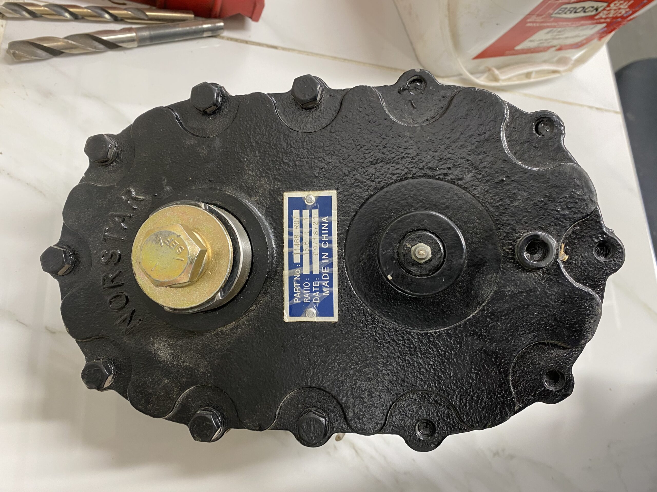 Norstar Sure‑Grip gear reducer and drive assembly with cast housing and input shaft.