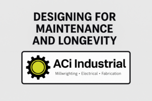 Graphic featuring the text “Designing for Maintenance and Longevity” above the ACi Industrial logo, highlighting industrial design focused on long‑term serviceability.