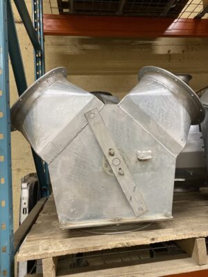 RAD 12-inch two‑way Y‑style pan valve made from galvanized steel with dual angled outlets.